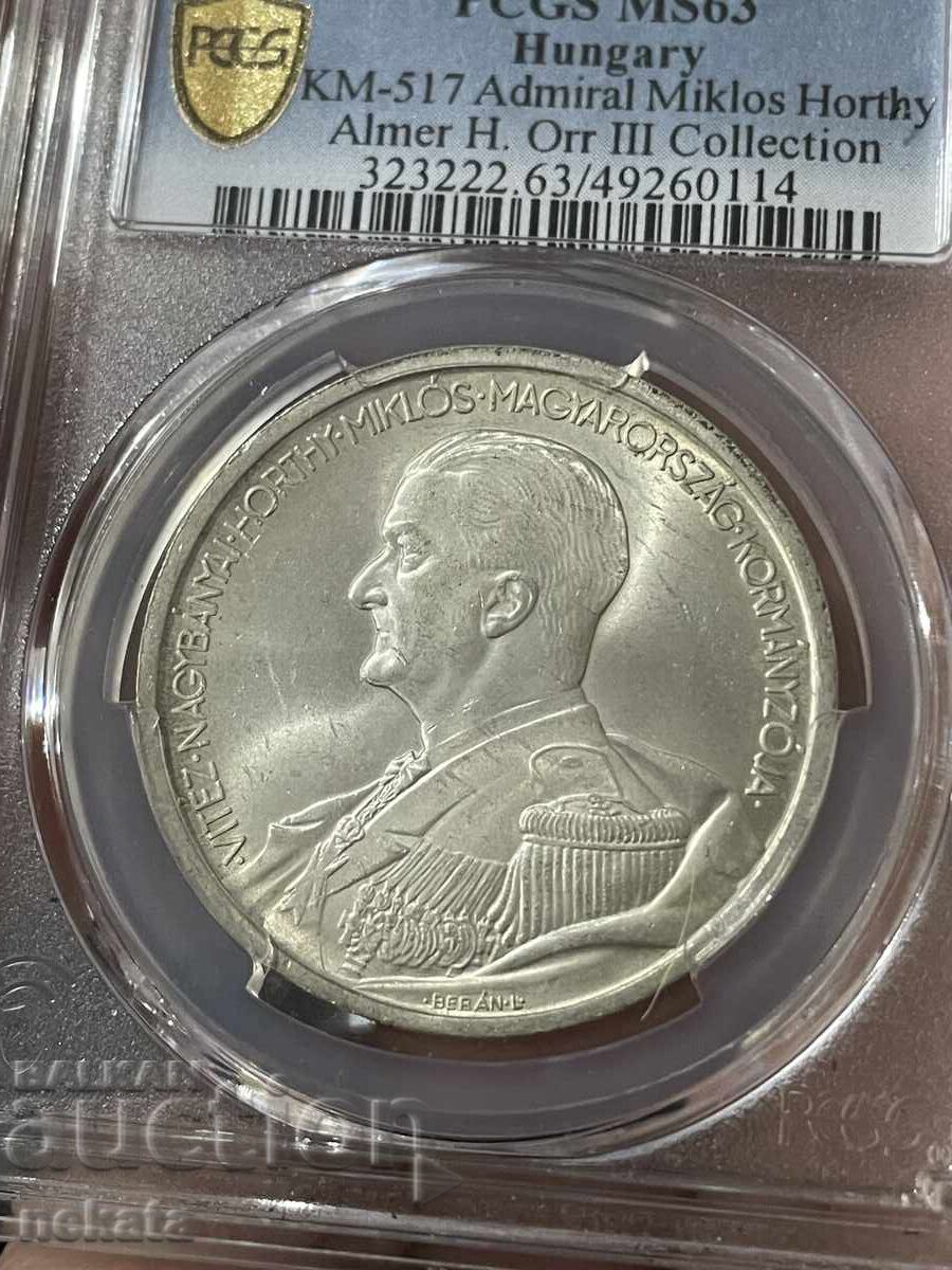 Auction  Hungary 5 Pengő, 1939, Admiral Horthy, MS63 PCGS
