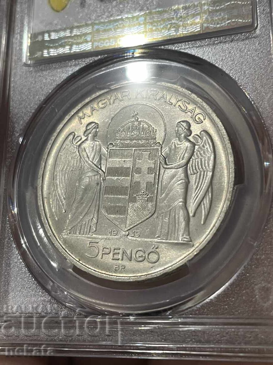 Delivery of Hungary 5 Pengő, 1939, Admiral Horthy, MS63 PCGS