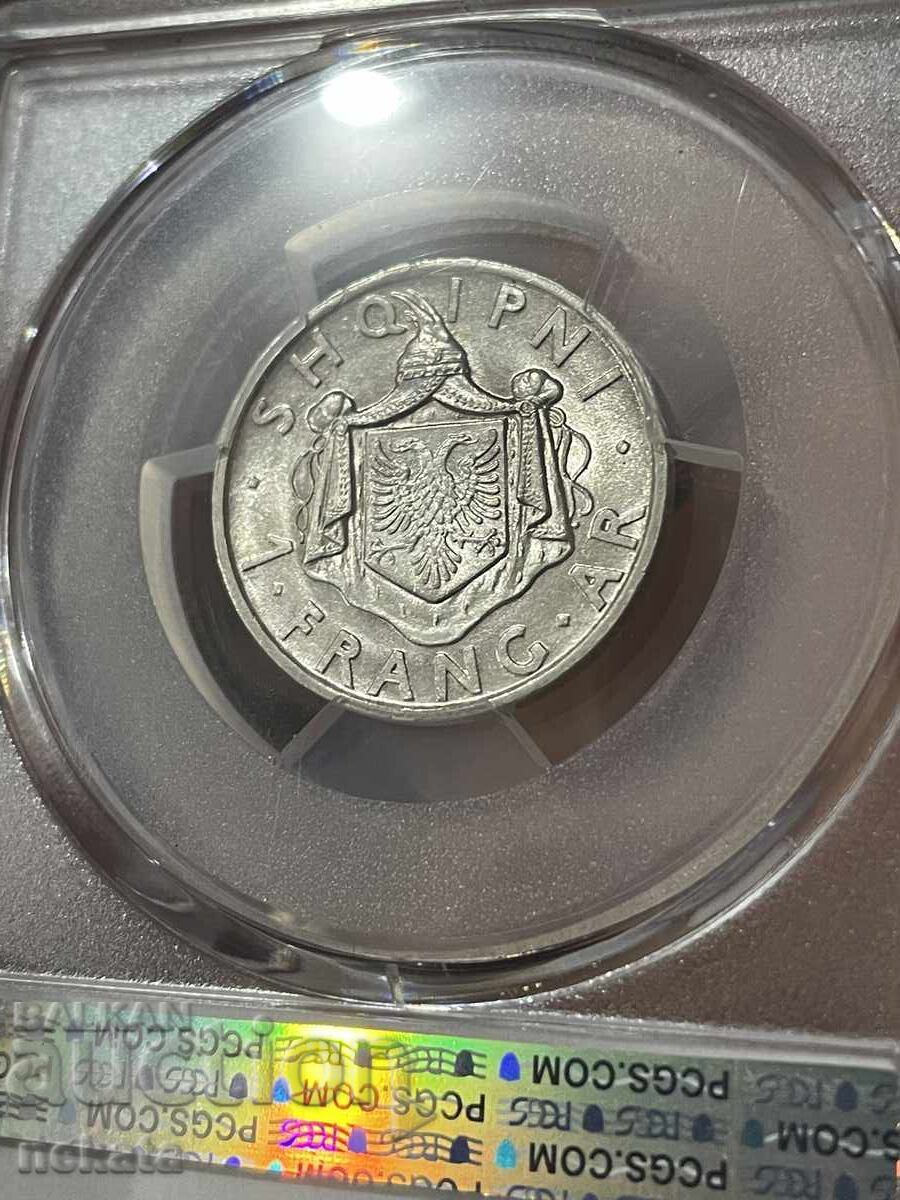 Livrarea Albania 1 franc argint, 1935, PCGS MS62 Livrarea Albania 1 franc argint, 1935, PCGS MS62