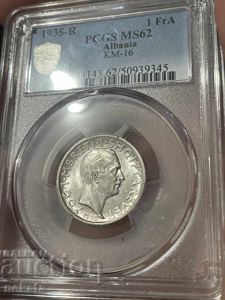 Albania 1 franc argint, 1935, PCGS MS62 Albania 1 franc argint, 1935, PCGS MS62