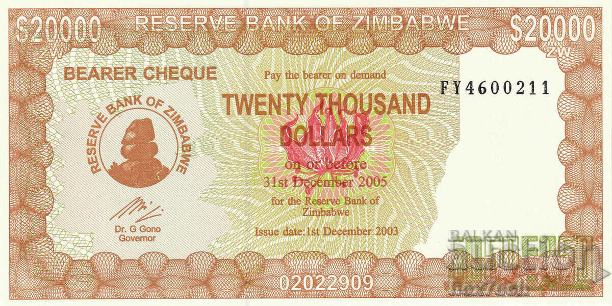 ❤️ ⭐ Ζιμπάμπουε 2003 20000 $ UNC νέο ⭐ ❤️ με τιμή 7.99 BGN | € 4.09 ❤️ ⭐ Ζιμπάμπουε 2003 20000 $ UNC νέο ⭐ ❤️ με τιμή 7.99 BGN | € 4.09