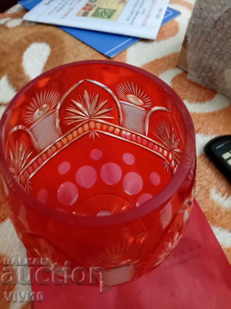 Auction  Antique Bohemian Glass Cup, Double Layer Crystal