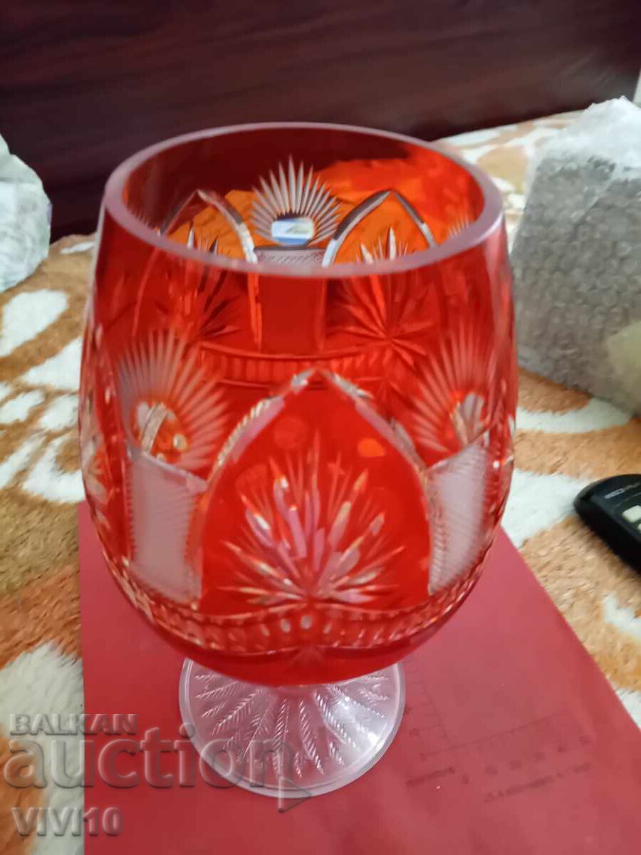 Antique Bohemian Glass Cup, Double Layer Crystal