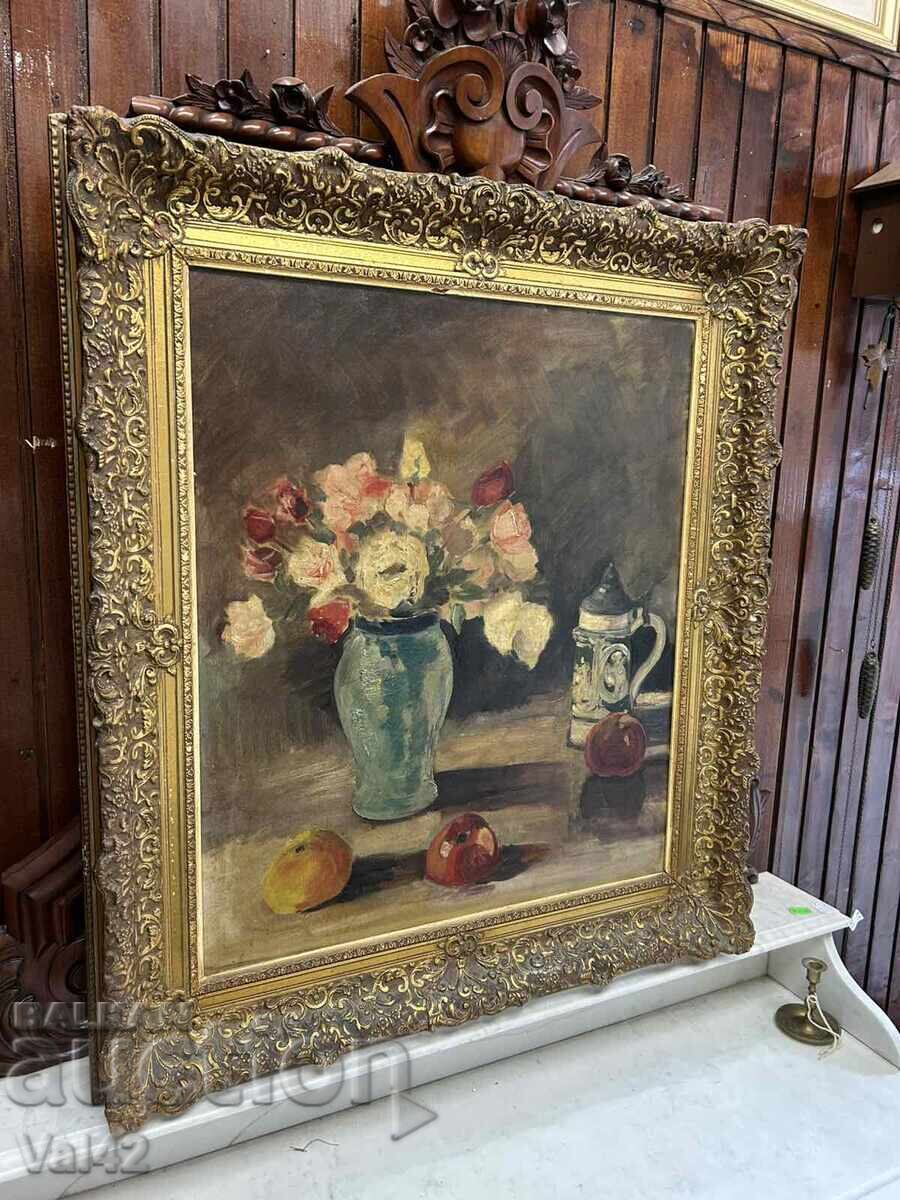 Παλιός ελαιογραφία νεκρή φύση με μπαρόκ κορνίζα – 80×91 εκ με τιμή 115.00 BGN | € 58.80