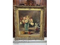 Παλιός ελαιογραφία νεκρή φύση με μπαρόκ κορνίζα – 80×91 εκ