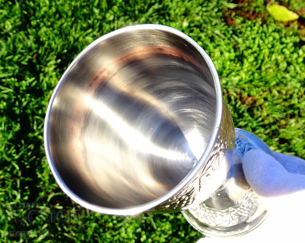 Ασημένιο ποτήρι κρασιού, ποτήρι με αμπέλια και σταφύλια - 5