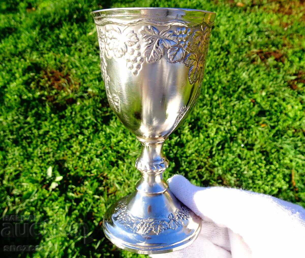 Ασημένιο ποτήρι κρασιού, ποτήρι με αμπέλια και σταφύλια - 6