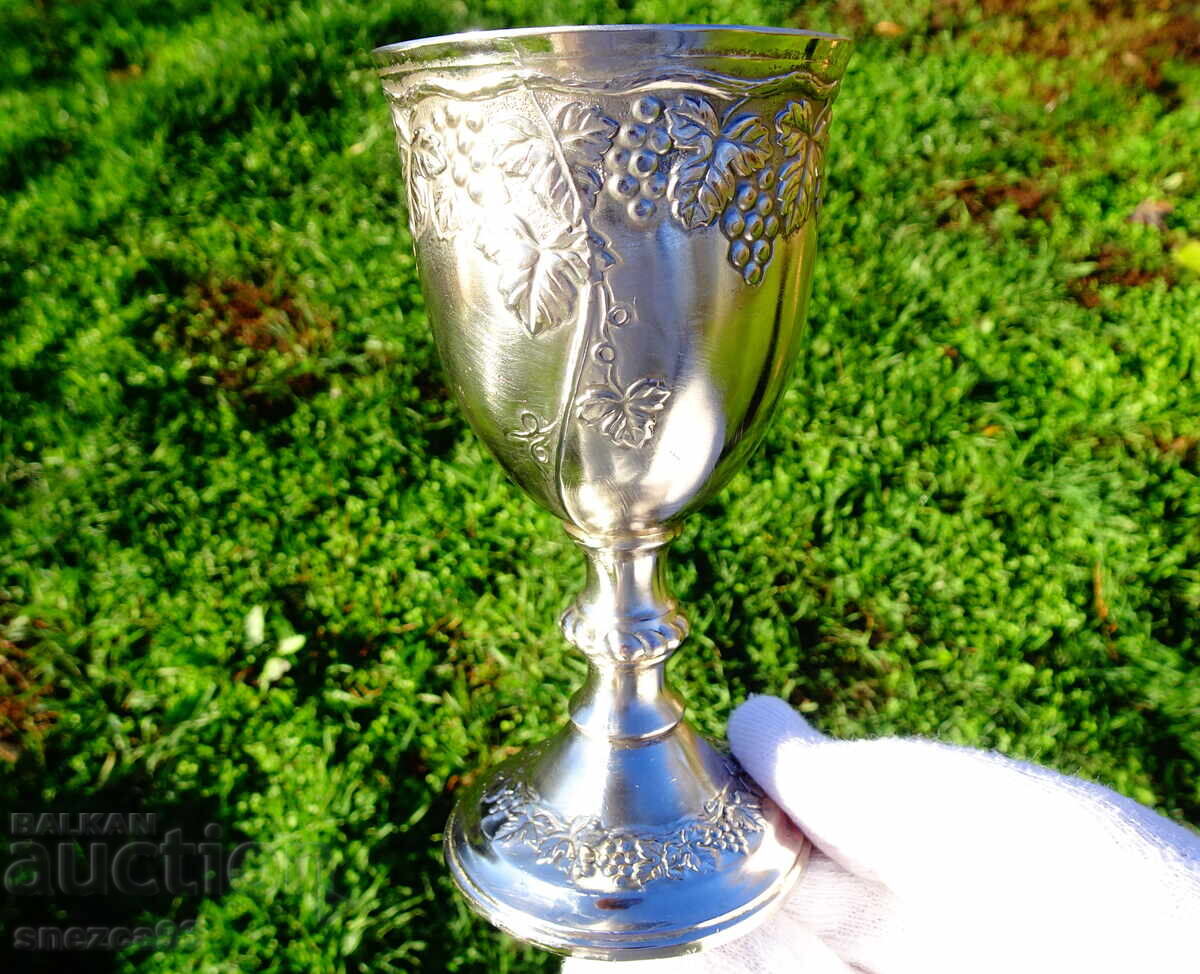 Ασημένιο ποτήρι κρασιού, ποτήρι με αμπέλια και σταφύλια - 7