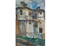 Oil painting, rural landscape, 1957