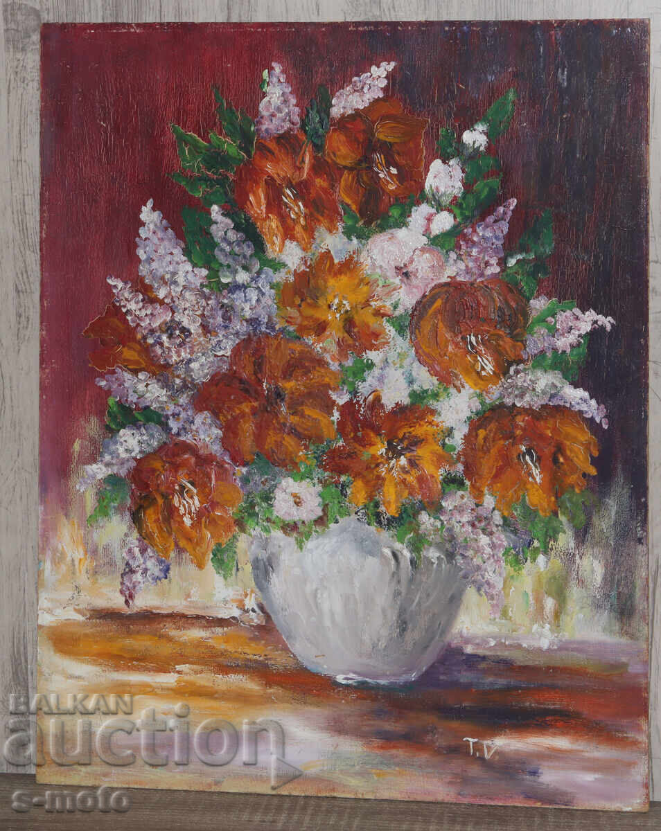 Oil painting still life with flowers with price 250.00 BGN | € 127.82
