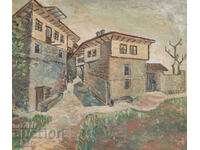 Tablou ulei pe pânză peisaj rural 1977