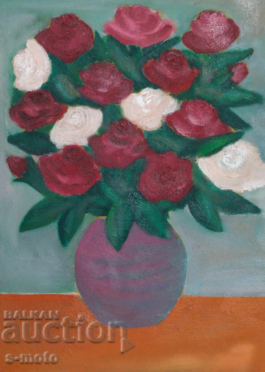 Auction  Oil painting still life with flowers