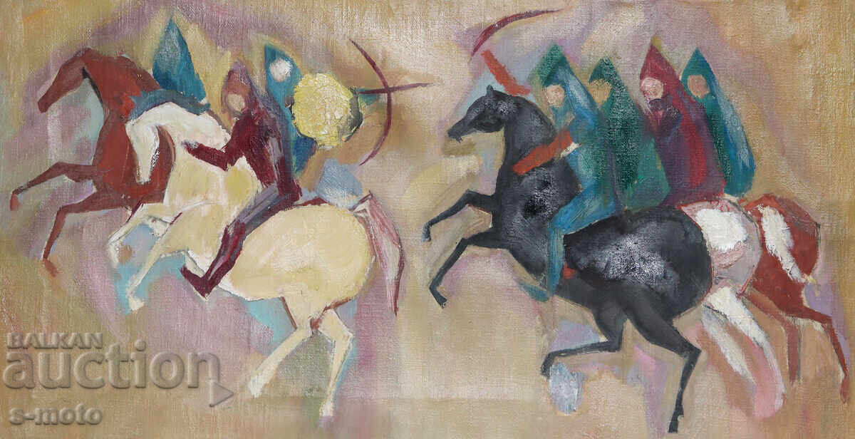 Картина маслени бои фигурална композиция конници с цена 480.00 лв. | € 245.42