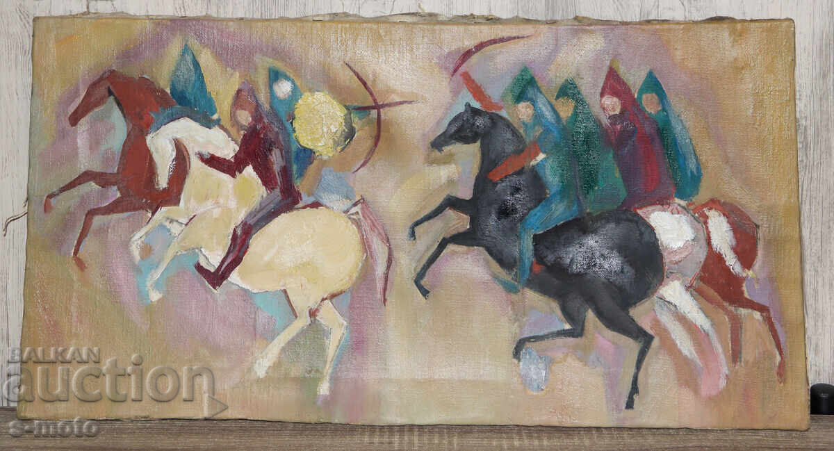 Аукцион Картина маслени бои фигурална композиция конници