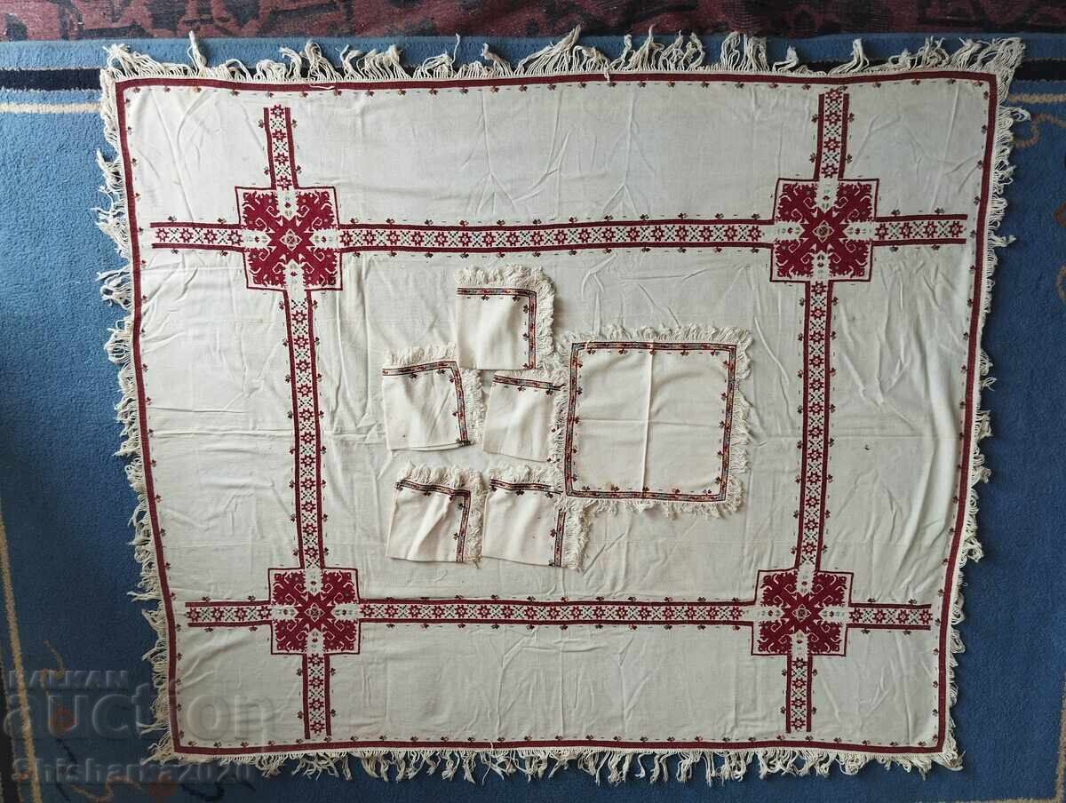 Set! Linen tablecloth with embroidery + 6 napkins Set! Linen tablecloth with embroidery + 6 napkins