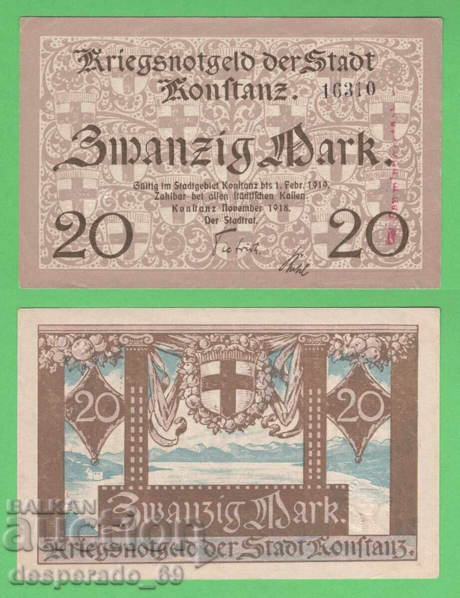(¯`'•.¸GERMANIA (Konstanz) 20 mărci 1918 UNC¸.•'´¯)