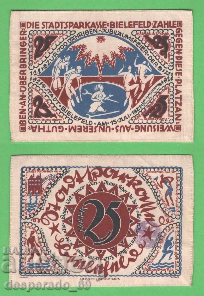 (¯`'•.¸GERMANIA (Bielefeld) 25 mărci 1921 UNC (pânză) 2