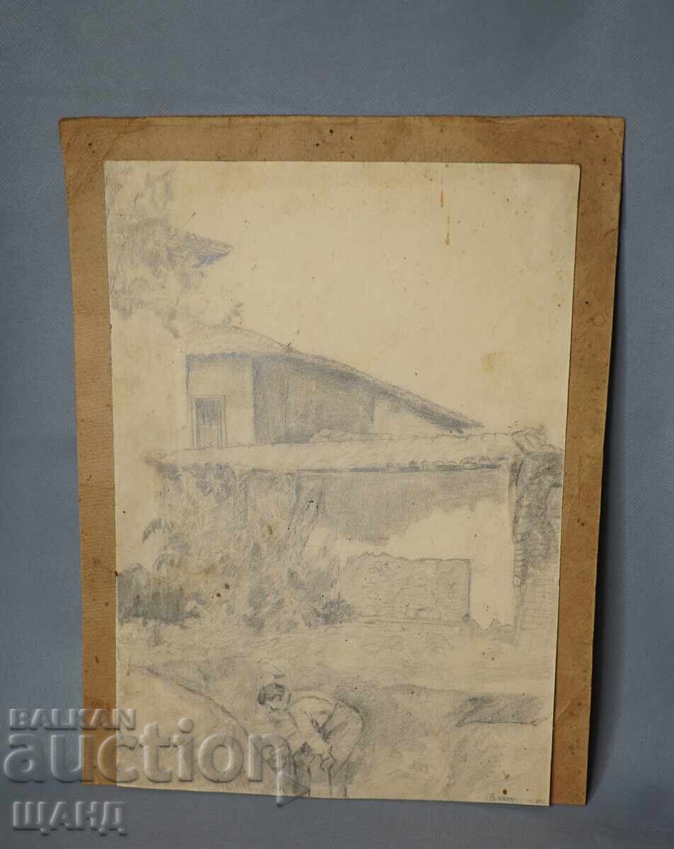 V. Kazandzhiev Old Drawing Pencil Old House