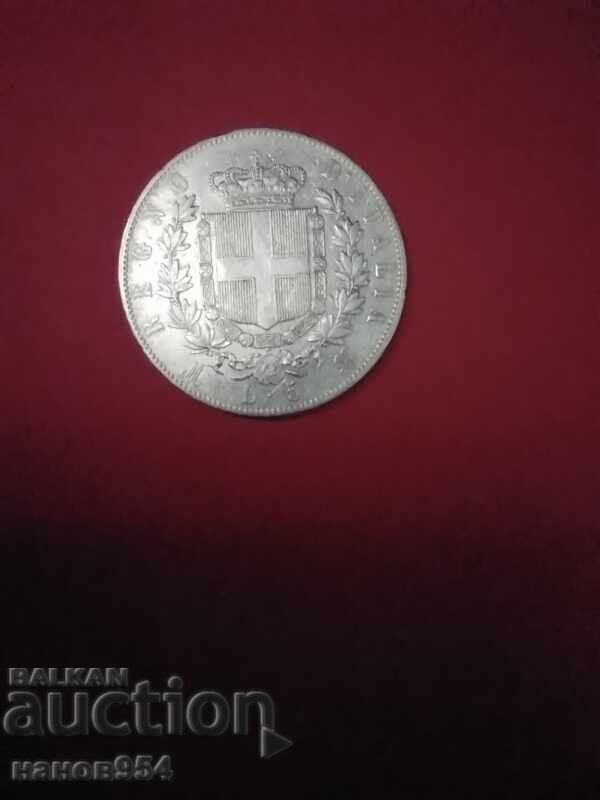 Аукцион Монета 5 лири Италия 1874г.