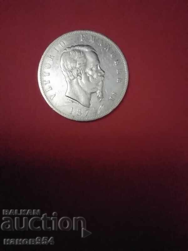 Монета 5 лири Италия 1874г. Монета 5 лири Италия 1874г.