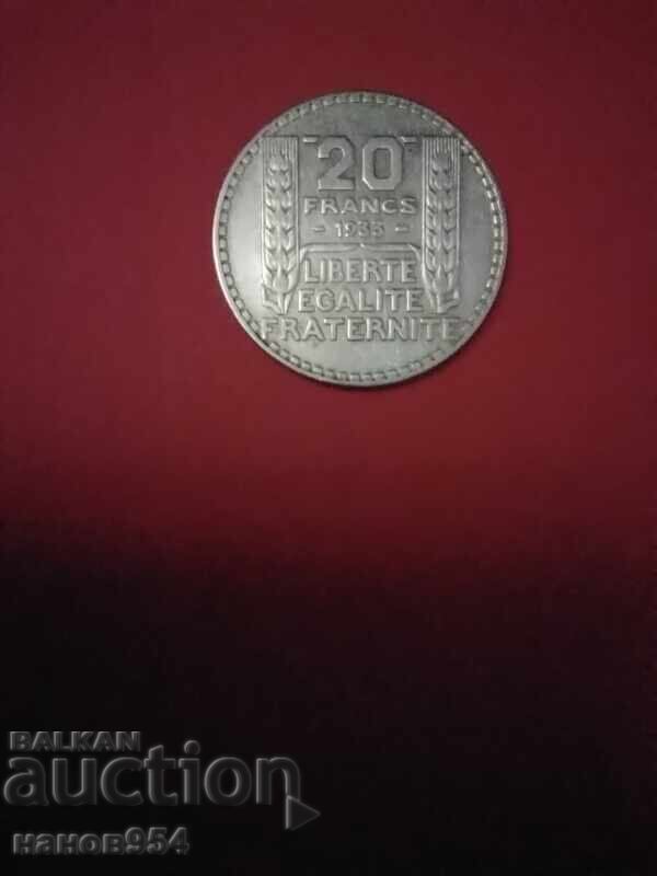 Монета 20 франка  Франция 1933г.