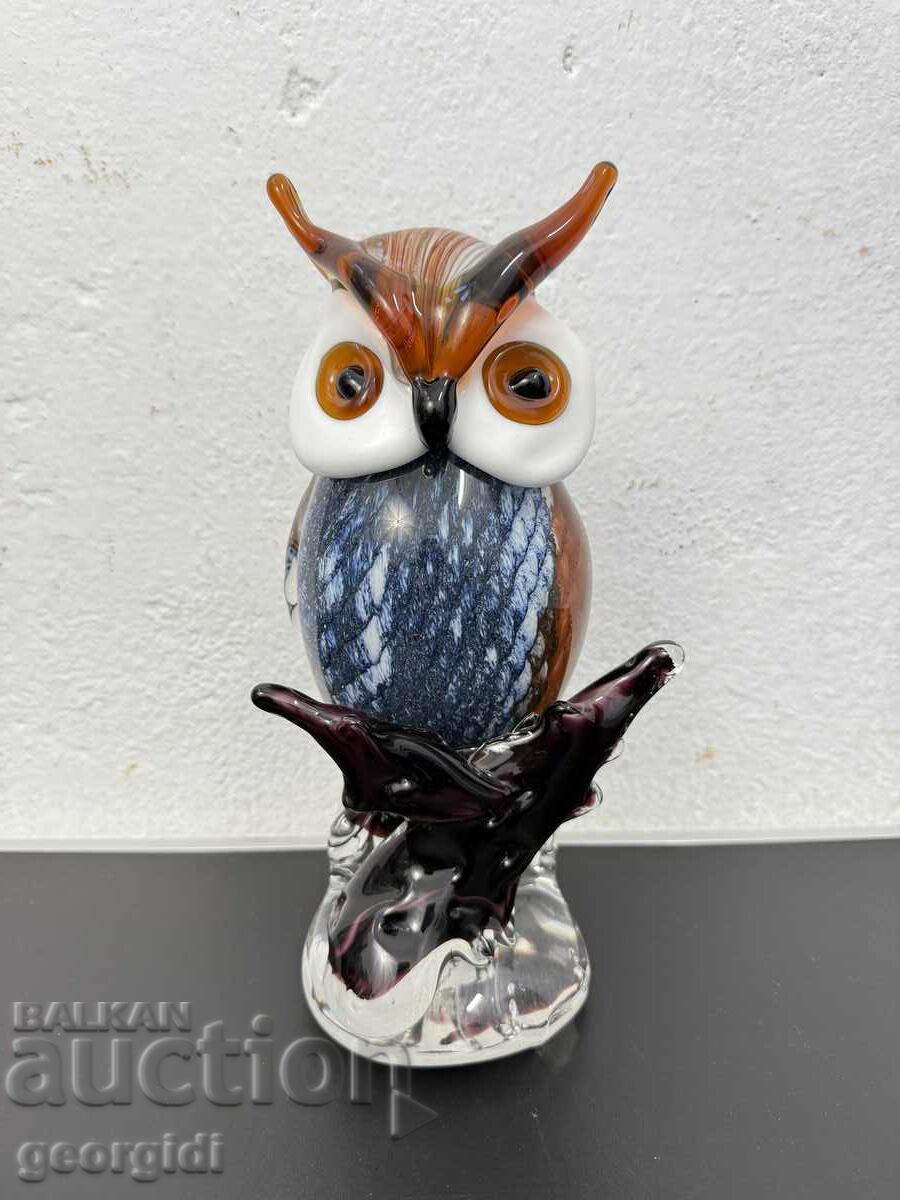 Стъклена фигурка на бухал в стил Мурано. №7645 Стъклена фигурка на бухал в стил Мурано. №7645