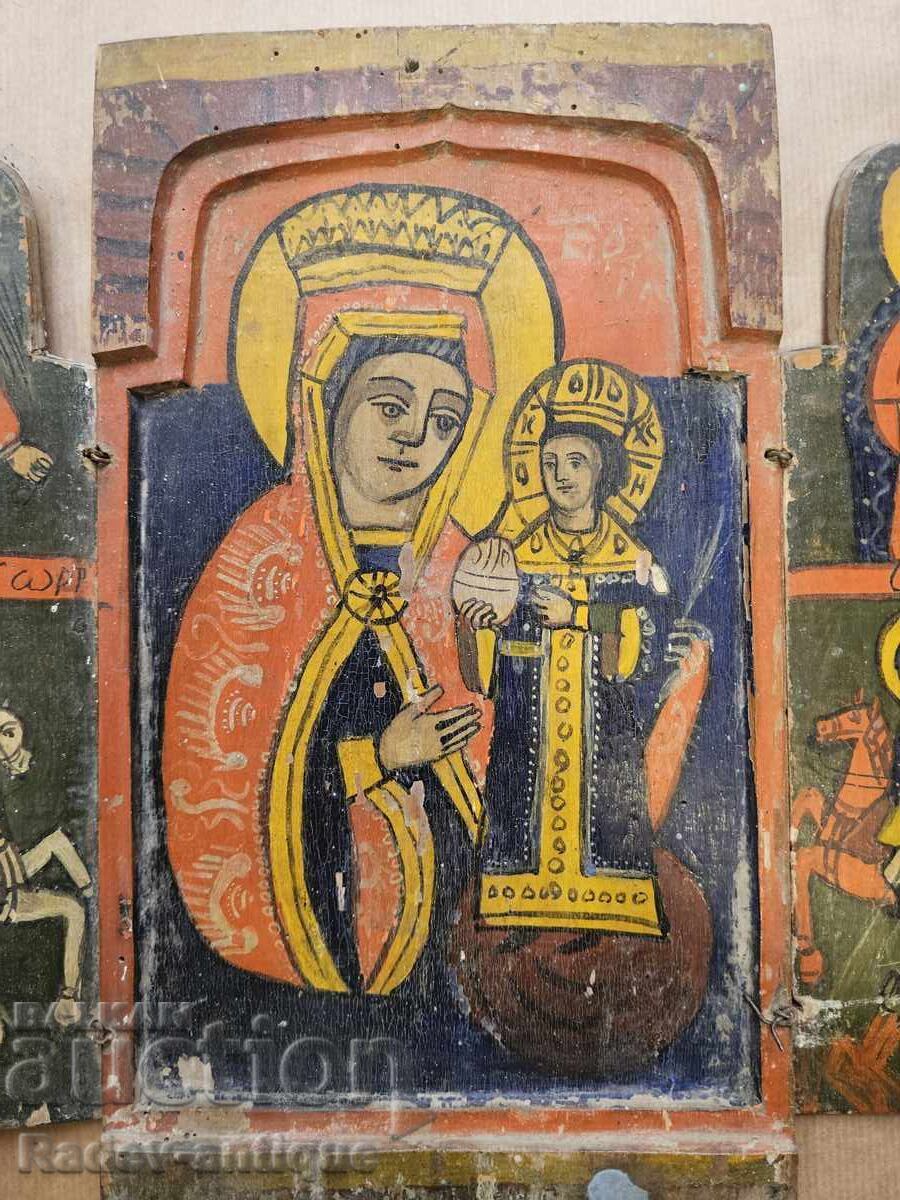 Old Bulgarian Revival Icon Triptych Virgin Mary with price 313.00 BGN | € 160.03