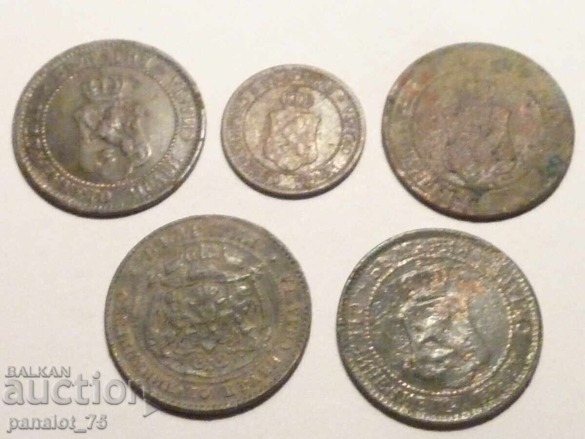 ΛΟΤ 5 ΧΑΛΚΙΝΑ ΝΟΜΙΣΜΑΤΑ ΒΟΥΛΓΑΡΙΑΣ 1881 - 1912 - 6