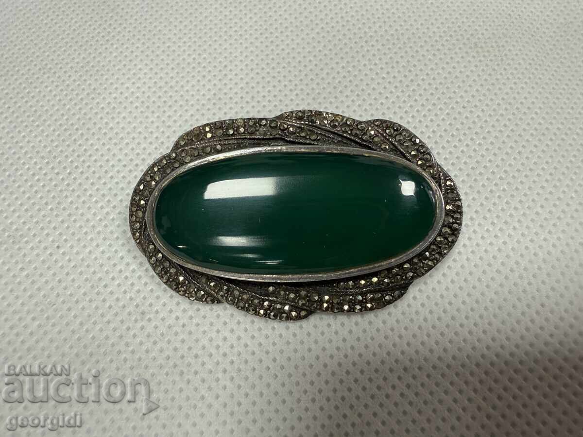 Ασημένια καρφίτσα με Αχάτη και Μαρκαζίτες. №7650 με τιμή 160.00 BGN | € 81.81