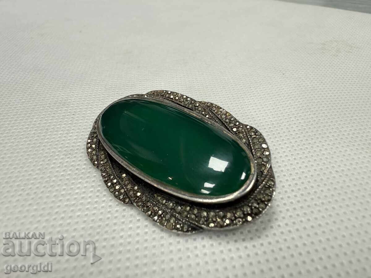 Δημοπρασία Ασημένια καρφίτσα με Αχάτη και Μαρκαζίτες. №7650