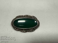 Broșă de argint cu Agat și Marcasite. №7650