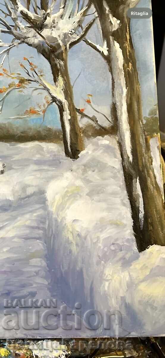 Denitsa Garelova Oil Painting, Framed 50/40 "White Winter" - 6