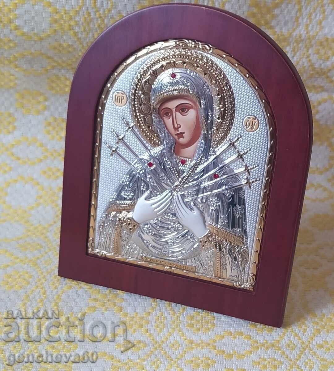 Сребърна икона на Св.Богородица Семистрелна/сертификат - 7