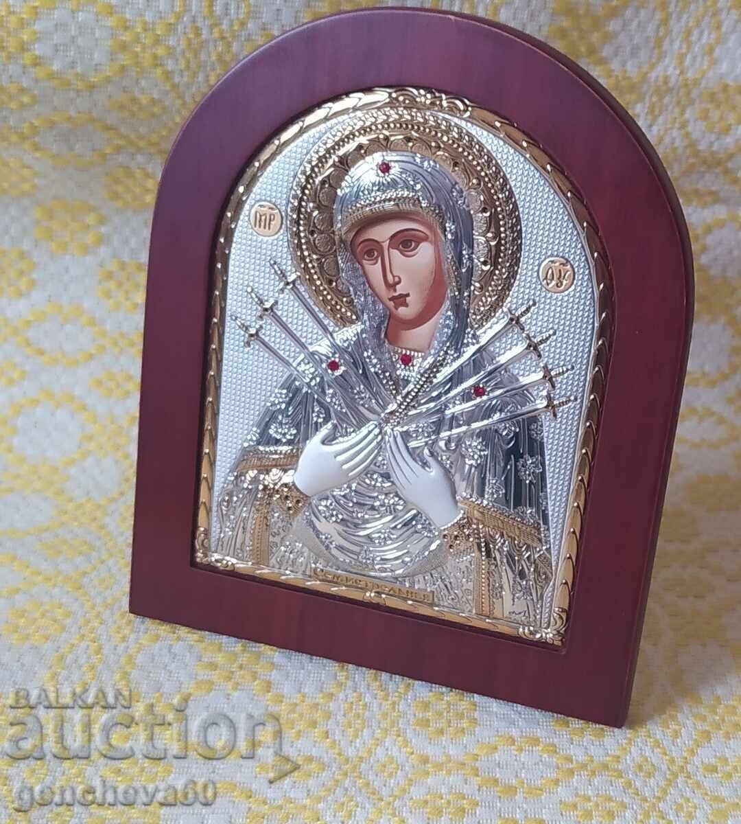 Icoană de argint a Sfintei Fecioare Maria Semistrelna/certificat - 7