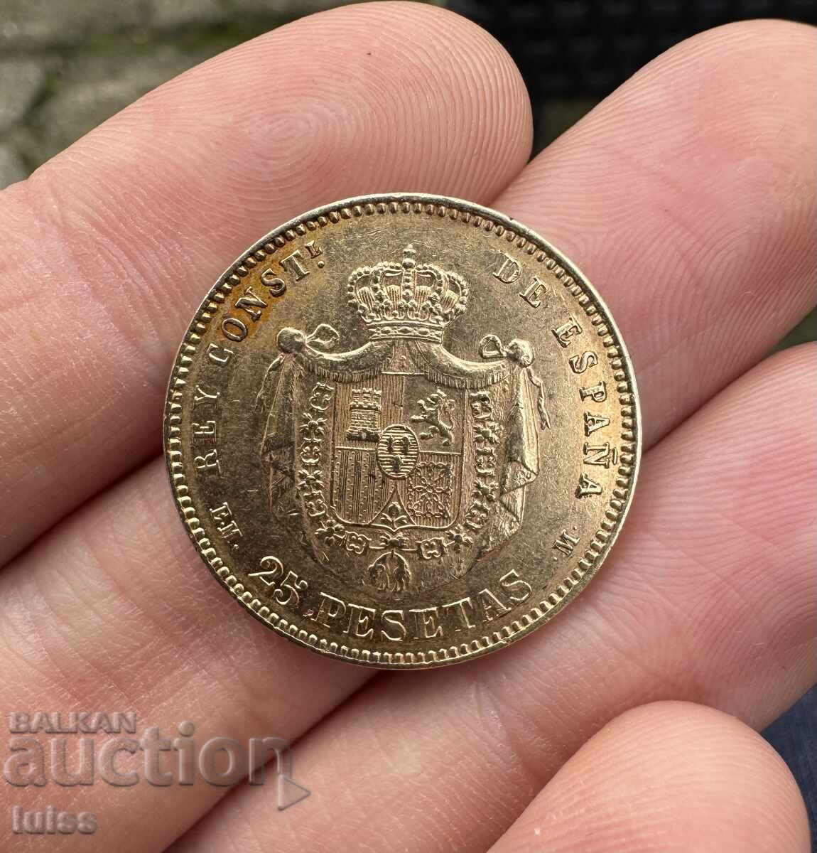 Χρυσό Νόμισμα Ισπανίας 25 Πεσέτες 1879 Αλφόνσος XII