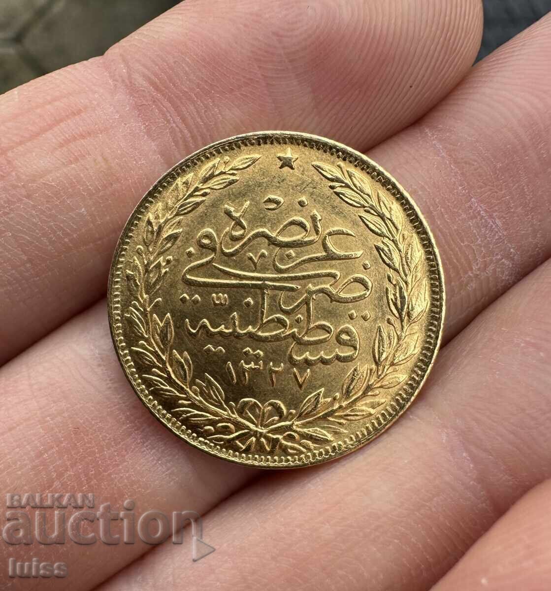 Gold Coin Turkish 100 Kurush 1914 (1327/6) Reshad