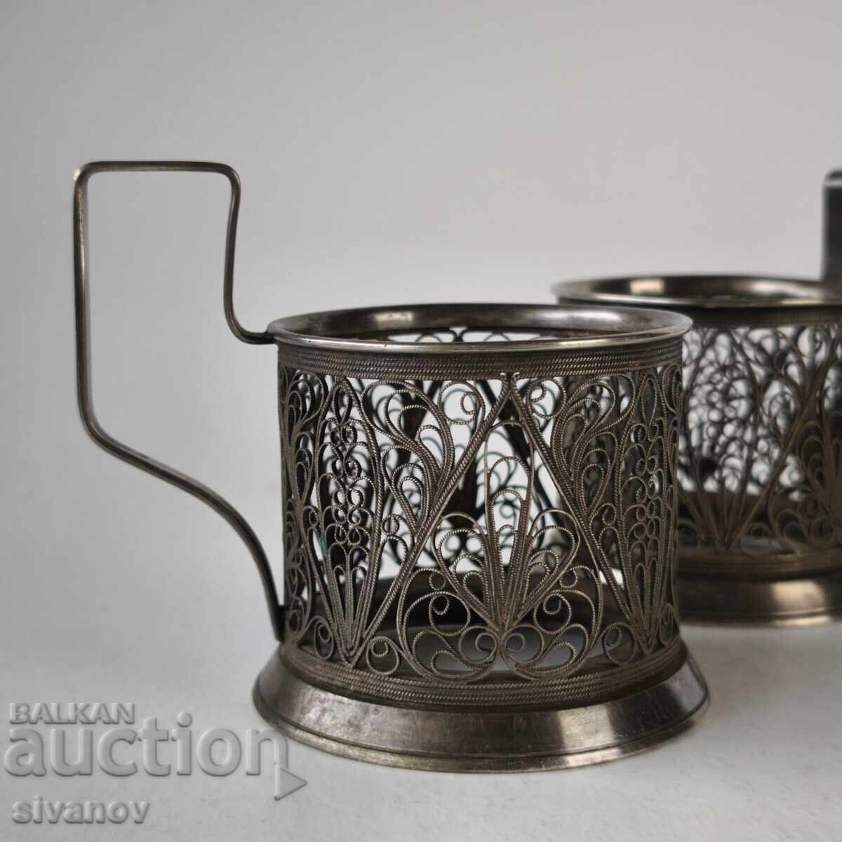 Παράδοση Σετ αντίκες από 2 φλιτζάνια φιλίγκρι Σοβιετικής Ένωσης #6220