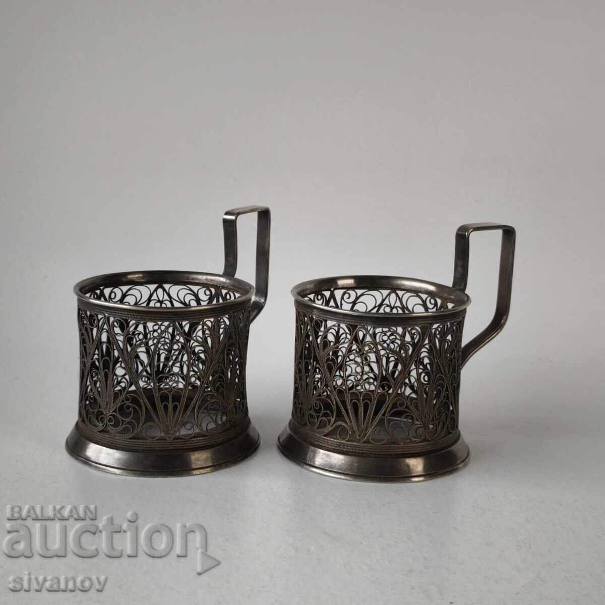 Σετ αντίκες από 2 φλιτζάνια φιλίγκρι Σοβιετικής Ένωσης #6220