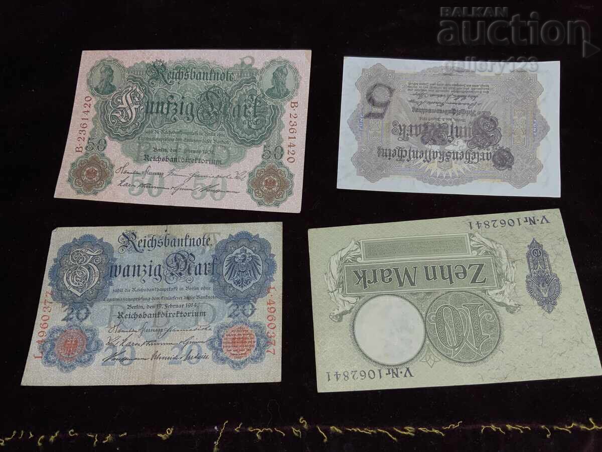 Lot of 4 old German banknotes