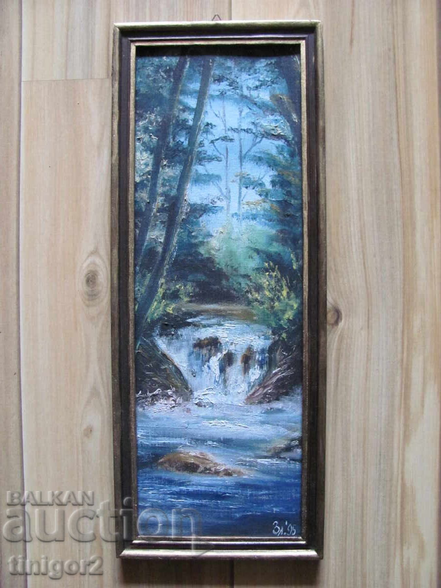 90s oil painting, fiberboard, signed, 45x17cm - 6