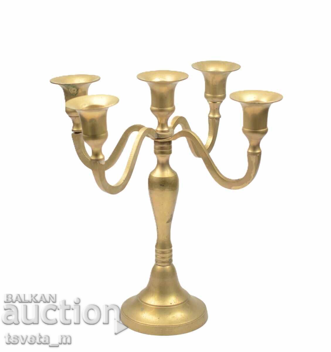 Μεγάλο, παλιό μπρούτζινο κηροπήγιο για 5 κεριά με τιμή 55.00 BGN | € 28.12