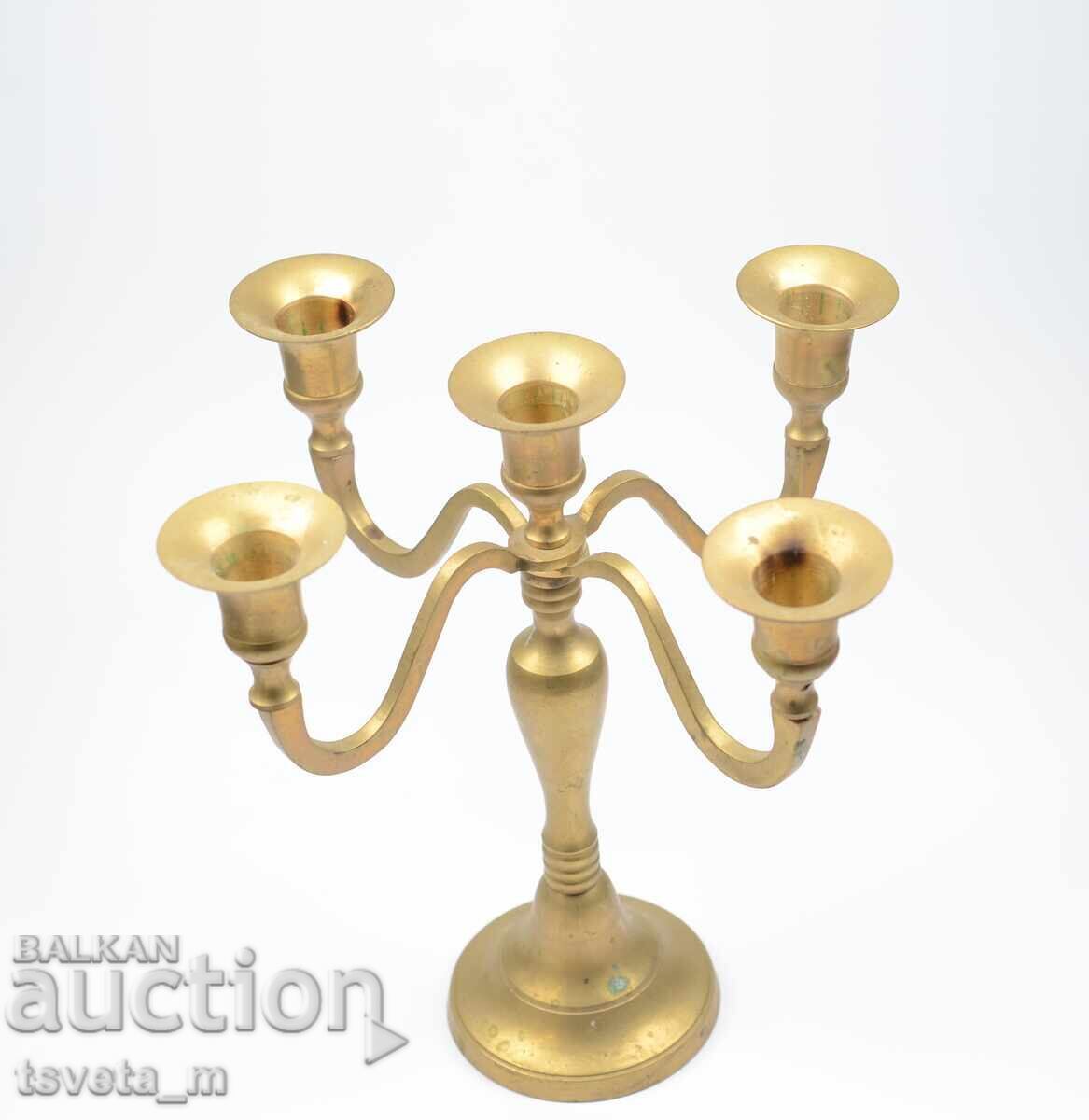 Μεγάλο, παλιό μπρούτζινο κηροπήγιο για 5 κεριά - 5