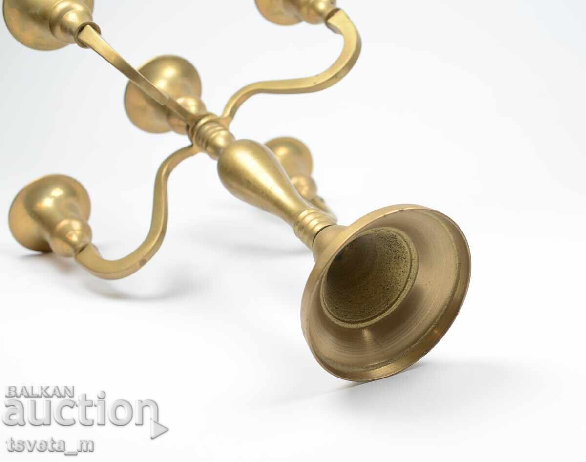 Μεγάλο, παλιό μπρούτζινο κηροπήγιο για 5 κεριά - 6