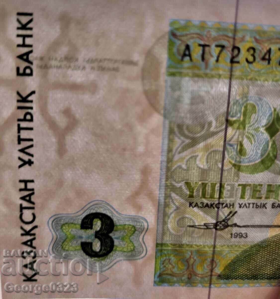 Licitație Kazahstan 1993 3 Tenge UNC Nouă