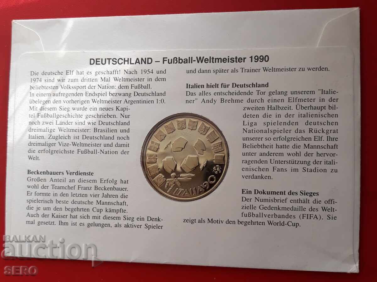 Δημοπρασία Μετάλλιο - Γερμανία - Παγκόσμιο Κύπελλο Ποδοσφαίρου 1990 και γραμματόσημο σε φάκελο Δημοπρασία Μετάλλιο - Γερμανία - Παγκόσμιο Κύπελλο Ποδοσφαίρου 1990 και γραμματόσημο σε φάκελο