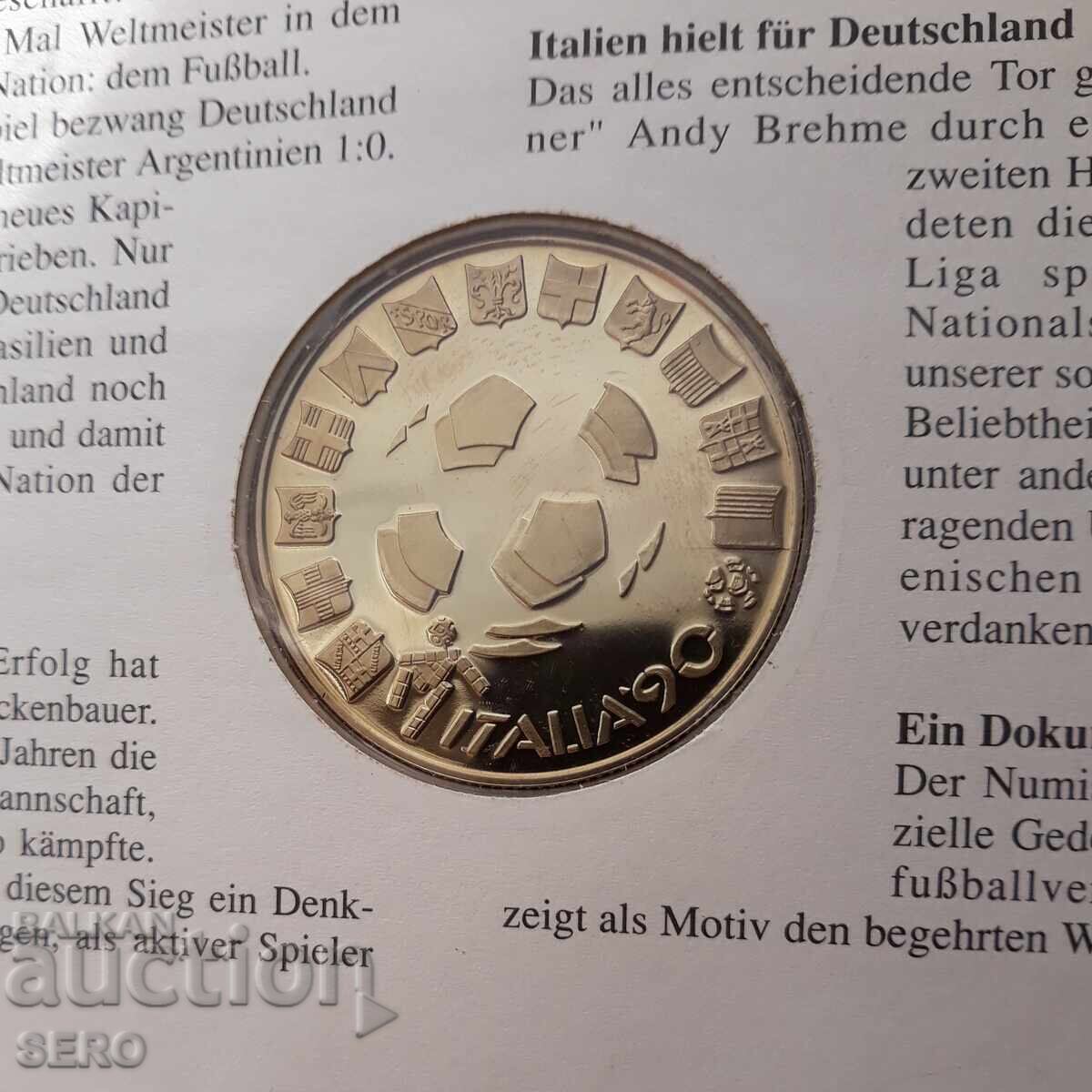 Παράδοση Μετάλλιο - Γερμανία - Παγκόσμιο Κύπελλο Ποδοσφαίρου 1990 και γραμματόσημο σε φάκελο Παράδοση Μετάλλιο - Γερμανία - Παγκόσμιο Κύπελλο Ποδοσφαίρου 1990 και γραμματόσημο σε φάκελο