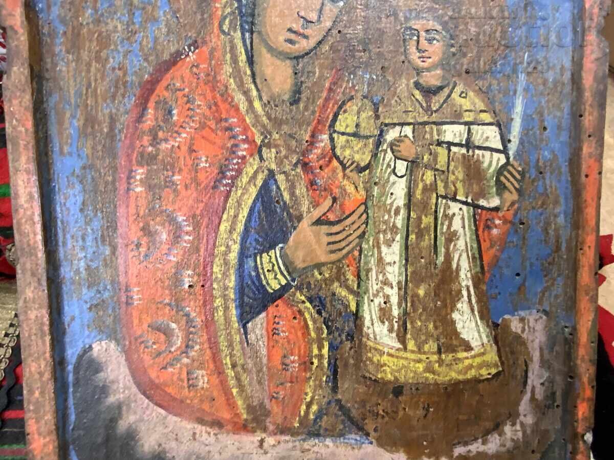 19th Century Revivalist Home Icon Tryavna Virgin Mary with Child - 5