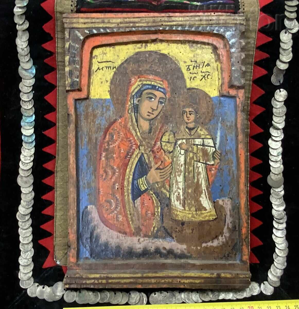 19th Century Revivalist Home Icon Tryavna Virgin Mary with Child