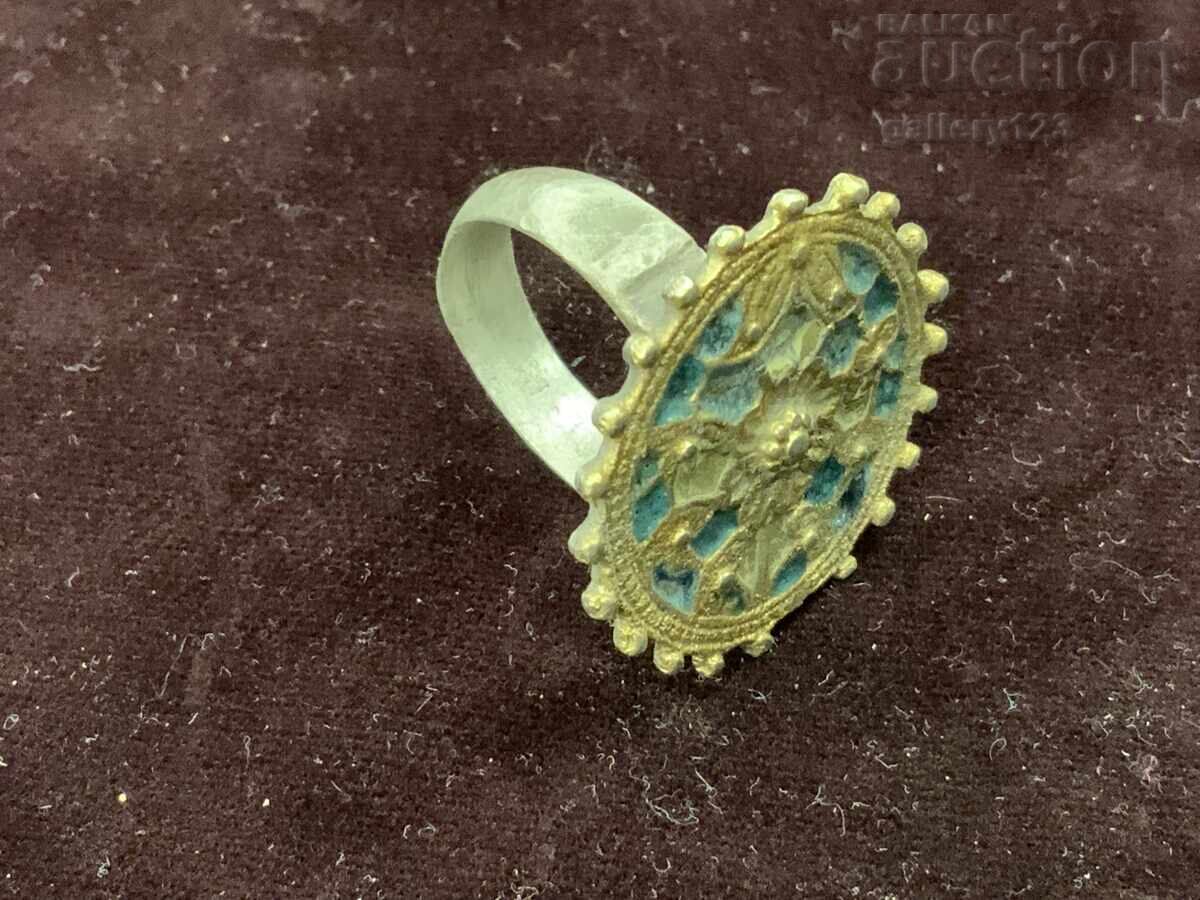 Revival ring, Cveti enamel, silver, chased