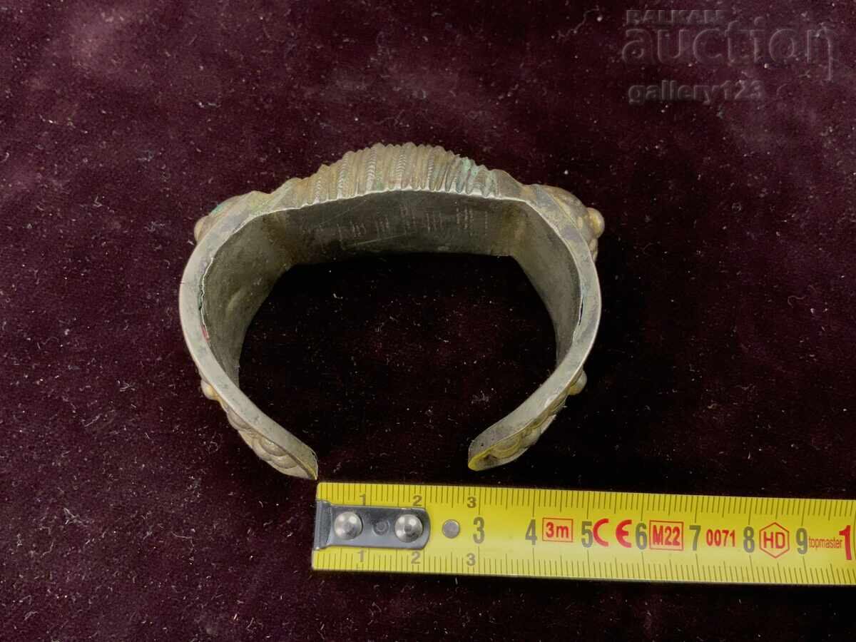 Възрожденска гривна сребро сечан позлата кубелия рогатка - 5